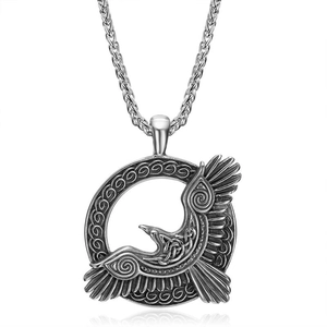 Collana corvo di Odino vichingo in acciaio inossidabile vintage con motivi celtici