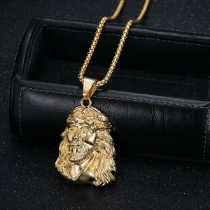 Hip Hop Jesus Head Pendant Necklace For Men Women Titanium Steel Vacuum Gold Plated Religious Faith Jewelry Box Chain