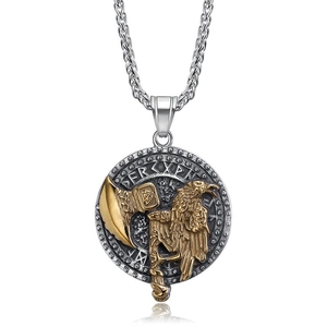 Vintage Viking Raven Axe Odin Pendant Necklace For Men Titanium Steel Retro Norse Runes Mythological Totem Biker Jewelry