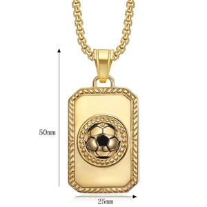 Golden square soccer pendant necklace with box chain and dimensions marking