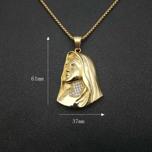 Hip Hop vergoldete Jungfrau Maria Anhänger Halskette mit Diamanten auf Boxkette