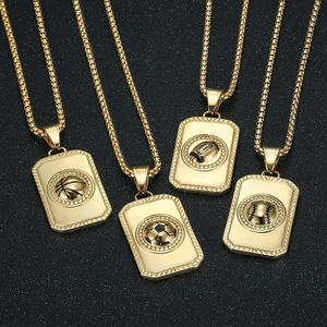 Stainless Steel Sports Pendant Necklace For Men Hip Hop Gold Silver Football Basketball Baseball Rugby Rhinestone Jewelry Gift