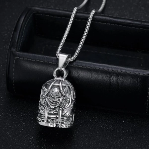 Collier cloche de protection motard vintage en acier avec relief de démon gothique