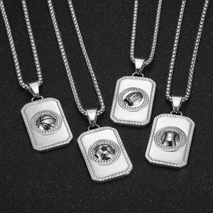 Men's hip-hop stainless steel square pendants with sports ball motifs and crystal accents