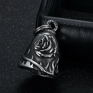 Pendentif cloche en acier inoxydable avec motif rose rétro pour homme style biker