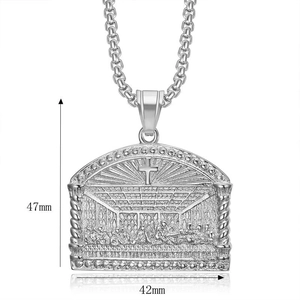 Pendentif Cène en acier inoxydable argenté avec dimensions de 47mm par 42mm