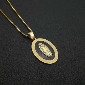 Hip Hop Roestvrij Staal Maagd Maria Hanger Ketting Verguld Mat Ovaal Onze Lieve Vrouw Van Guadalupe Religieuze Sieraden Voor Mannen Vrouwen