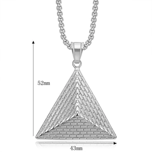 Collier avec pendentif pyramide argenté en acier inoxydable à texture de briques, 52 mm