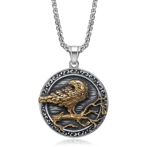 Wikinger Odin Rabe Anhänger Halskette Titanstahl Nordische Runen Adler Relief Retro Punk Schmuck Für Herren