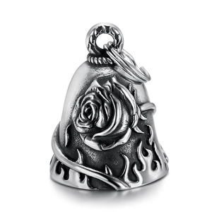 Pendentif Cloche de Gardien en Acier Inoxydable Rétro Rose Main de Squelette Majeur Motard Punk Cloche de Protection