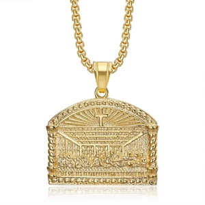 Collier Hip Hop en Acier Inoxydable Pendentif Relief La Cène Croix Placage Or sous Vide Strass Bijoux Religieux Hommes
