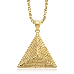 Collier Pendentif Pyramide en Acier Inoxydable Hip Hop pour Hommes Femmes Plaqué Or sous Vide Texture Brique Bijoux de Cou Géométriques Cadeau