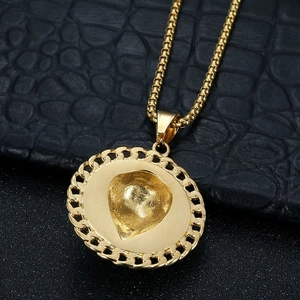 Hiphop gold plated stainless steel necklace with lion head cuban link and cowboy hat pendant