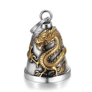 Collier Pendentif Cloche de Dragon en Acier Inoxydable Vintage Biker Guardian Bell Bijoux Motif Dragon pour Hommes Femmes