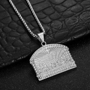 Collier en acier inoxydable argenté avec pendentif La Cène et relief rectangulaire poli
