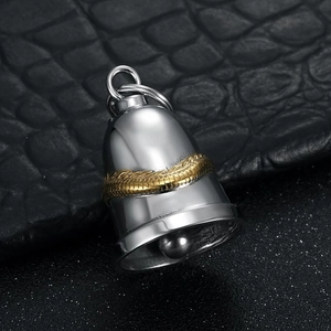Pendentif cloche de motard en acier inoxydable avec motif dragon doré sur fond texturé
