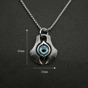 Punk vintage titanium steel necklace with blue evil eye pendant 46mm height