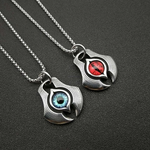 Vintage Punk Titanium Steel Evil Eye Pendant Necklace For Men Women Polished Blue Red Devil Eye Gothic Jewelry Necklace