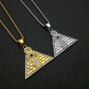 Collana con Pendente a Piramide Egizia in Acciaio Inossidabile Hip Hop per Uomo Donna Oro Pavé di Strass Gioielli con Simbolo Ankh