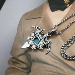 Vintage punk eagle pendant necklace with turquoise stone and thick steel chain for men