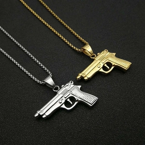 Hip Hop Stainless Steel M9 Pistol Shape Pendant Necklace For Men Women Gold Silver Plated Gun Pendant Punk Jewelry No Chain