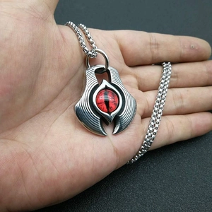 Punk style stainless steel claw pendant necklace with red dragon eye gemstone
