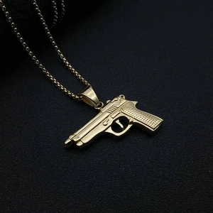 Hip hop gold plated stainless steel M9 handgun pendant necklace with box chain