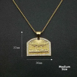 Detail view of gold-plated Hip Hop pendant featuring The Last Supper relief and rhinestones