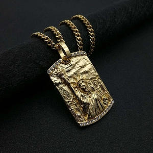 Hip Hop Statue Of Liberty Pendant Necklace Stainless Steel Vacuum Plated Gold Cuban Link Chain Rhinestone Pave Men Jewelry