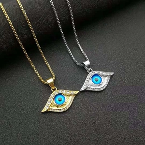 Hip Hop Titanstahl Böser Blick Anhänger Halskette Für Herren Damen Vergoldet Strass Türkisch Blaues Auge Schmuck Geschenk