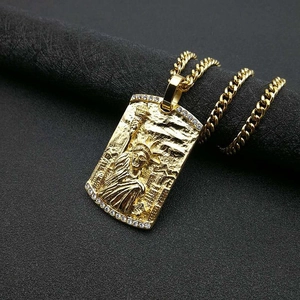 Hip hop gold-plated stainless steel necklace with crystal-encrusted Statue of Liberty pendant
