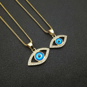 Hip Hop Collana con Ciondolo Malocchio in Acciaio Inossidabile Oro Argento Placcato Strass Occhio Blu Gioielli Protettivi Turchi per Uomo Donna
