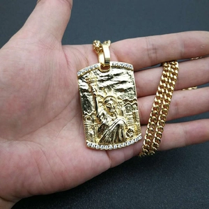 Hiphop gold-plated stainless steel Liberty pendant necklace with zircon cuban chain