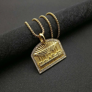 Hip hop gold plated stainless steel Last Supper pendant necklace with sparkling rhinestones