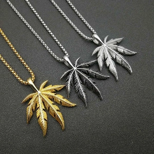 Hip Hop Edelstahl Blatt Anhänger Halskette Für Herren Damen Gold Silber Vakuumgalvanisiert Streetwear Schmuck Zubehör