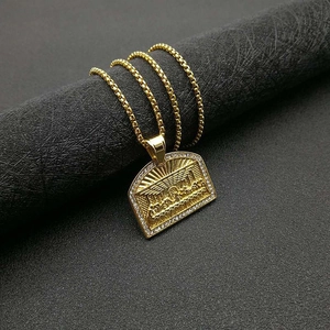 Hiphop gold plated necklace featuring The Last Supper relief pendant with CZ stones