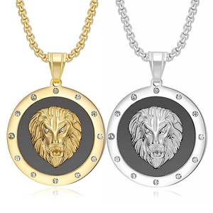 Collar con Colgante de Cabeza de León Hip Hop Acero de Titanio Chapado al Vacío Oro Plata Diamante de Imitación Joyería Hombre