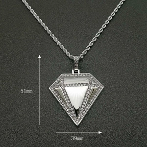 Collana hip hop in acciaio inossidabile argento con pendente a diamante e cristalli