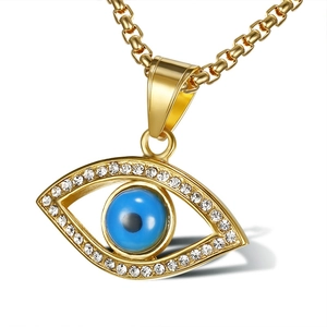 Collana con ciondolo occhio di Allah placcato oro con strass e centro blu