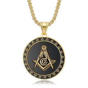 Hip Hop Freemasonry G Symbol Round Pendant Necklace Titanium Steel Gold Silver Plated Jewelry For Men Hip Hop Style