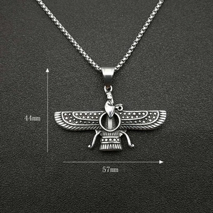 Vintage Faravahar Anhänger Kette aus Edelstahl mit poliertem Relief für Herren und Damen