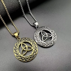 Nordic Viking Celtic Knot Triquetra Pendant Necklace Stainless Steel Polished Retro Punk Style Jewelry For Men Women
