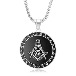 Gold-plated stainless steel Freemasonry necklace with black enamel pendant and G-symbol