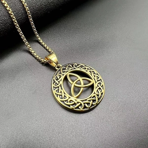 Nordic Viking Celtic knot pendant necklace in polished gold titanium steel with box chain