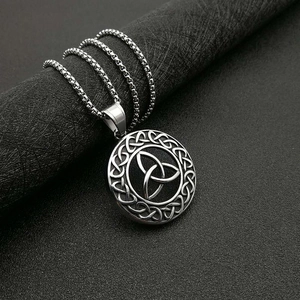 Detailed view of Viking Celtic Triquetra knot pendant with vintage silver finish