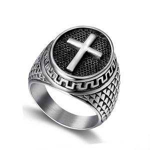 Retro Punk Titanium Steel Cross Ring For Men Polished Stainless Steel Religious Gothic Biker Band Ring Jewelry Gift