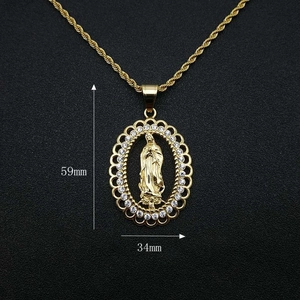 Gold plated stainless steel Virgin Mary pendant with crystals on a twist chain necklace