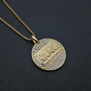 Hip hop 13 Apostles gold plated titanium steel necklace with iced out round pendant