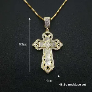 Iced out gold cross pendant necklace 83mm height and 44mm width weighing 48.5g