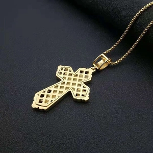 Hip hop gold plated cross pendant with lattice back design and boxed chain necklace